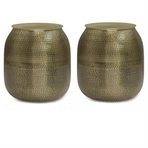 Home Square 2-Piece 19&quot Contemporary Metal Storage End Table Set in Antique Gold