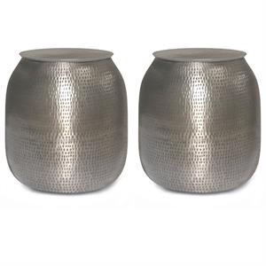 Home Square 2-Piece 19&quot Metal Storage Accent End Table Set in Antique Silver