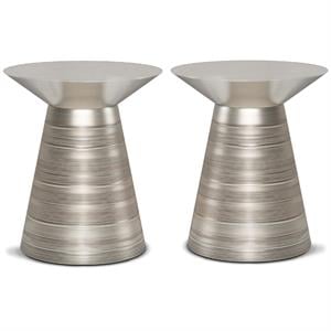 Home Square 2-Piece 18 &quot Metal Accent Side Table Set in Antique Silver