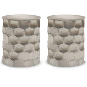 Home Square 2-Piece 17 &quot Metal Storage Accent Side Table Set in Antique Silver