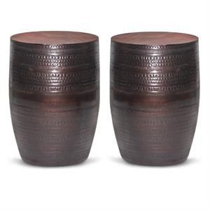 Home Square 2-Piece 15 &quot Metal Large Accent Side Table Set in Oil Rubbed Bronze