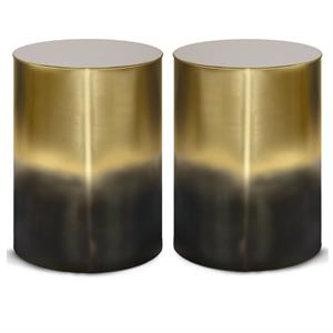 Home Square 2-Piece 16 &quot Cylinder Accent Table Set in Ombre Black- Gold