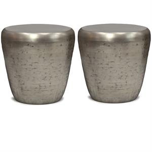Home Square 2-Piece 20 &quot Metal Accent Side Table Set in Antique Silver