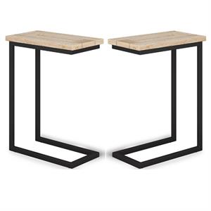 Home Square 2-Piece C-Shaped End Table Set in Distressed White Wash