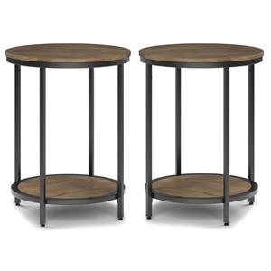 Home Square 2-Piece 18 &quot Metal Round Accent Side Table Set in Warm Gray