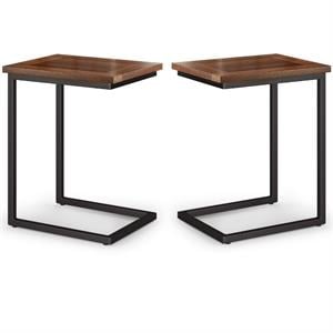 Home Square 2-Piece 20&quot C Side Table with Wood Top Set in Dark Cognac Brown