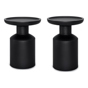 Home Square 2-Piece Wood 16 &quot Round Boho Wooden Accent Table Set in Black