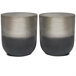 Home Square 2-Piece Furniture 19&quot Metal Side Table Set in Silver Ombre