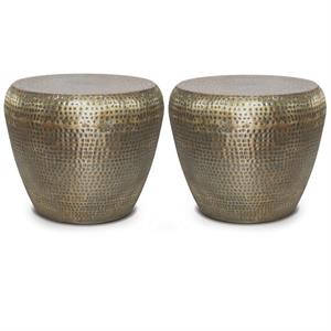 Home Square 2-Piece Modern Industrial 22&quot Metal Side Table Set in Antique Gold