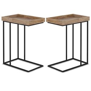 Home Square 2-Piece 18&quot Rectangle Industrial C Side Table Set in Natural