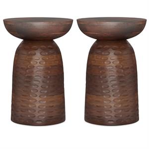 Home Square 2-Piece 13&quot Round Solid Wood Accent Table Set in Warm Dark Brown