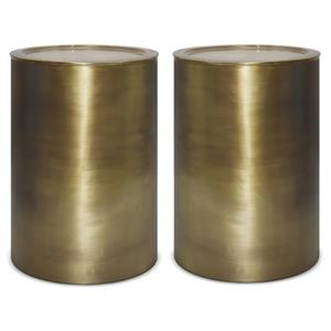 Home Square 2-Piece Industrial 16&quot Metal Metal Side Table Set in Antique Gold