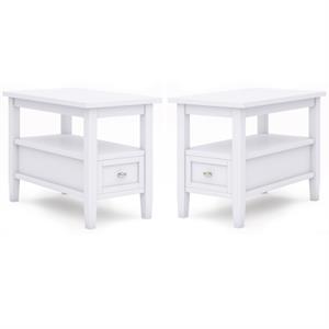 Home Square 2-Piece Wood 14&quot Rectangle Narrow Side Table Set in White