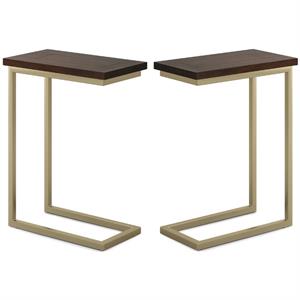 Home Square 2-Piece 18&quot C-Shaped Side Table Set in Dark Brown/Gold