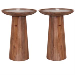 Home Square 2-Piece 13&quot Round Solid Wood Accent Table Set in Light Cognac