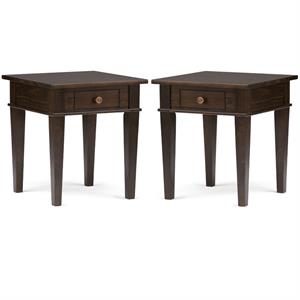 Home Square 2-Piece Wood 18&quot Square Transitional End Side Table Set in Brown