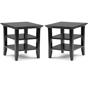 Home Square 2-Piece Solid Wood 19&quot Square Transitional End Table Set in Black