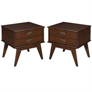 Home Square 2-Piece 22&quot Modern End Side Table Set in Medium Auburn Brown