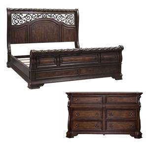 Home Square 2-Piece Set with 8-Drawer Double Dresser & King Sleigh Bed