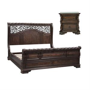 Home Square 2-Piece Set with Night Stand and King Sleigh Bed in Mahogany