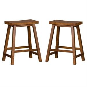 Home Square 2-Piece Furniture 24&quot Sawhorse Barstool Set in Tobacco