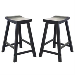 Home Square 2-Piece Furniture 24&quot Sawhorse Barstool Set in Black
