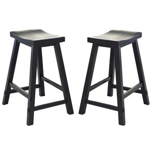 Home Square 2-Piece Furniture 30&quot Sawhorse Barstool Set in Black