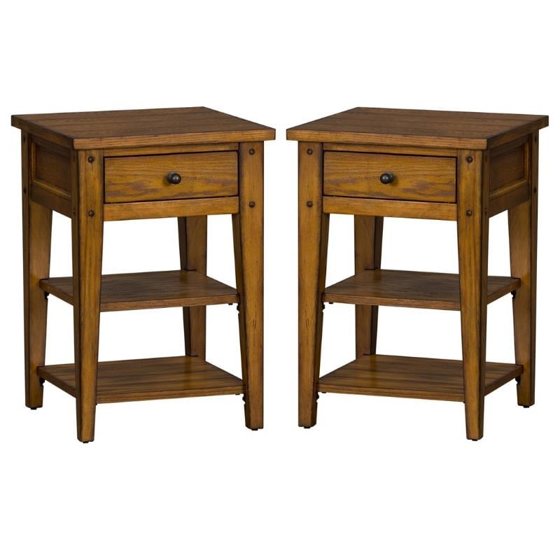 Home Square 2-Piece Furniture Lake House Chair Side Table Set in Oak