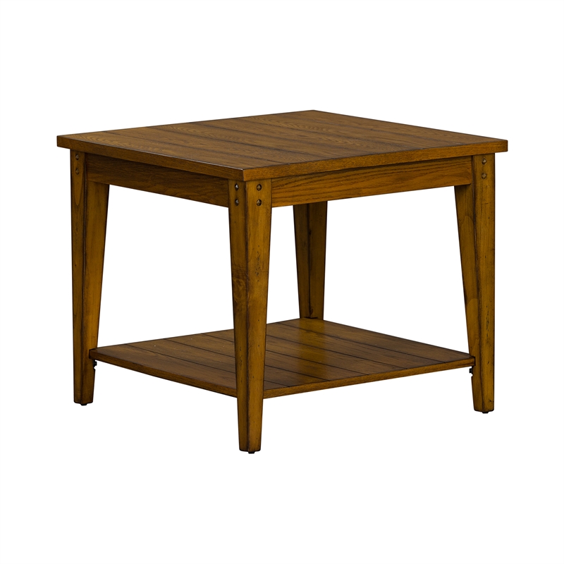 Home Square 2-Piece Furniture Lake House Square Lamp Table Set in Oak