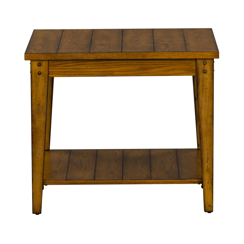 Home Square 2-Piece Furniture Lake House Square Lamp Table Set in Oak