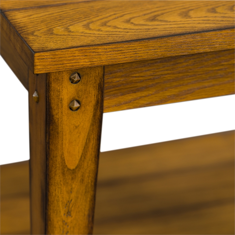 Home Square 2-Piece Furniture Lake House Square Lamp Table Set in Oak