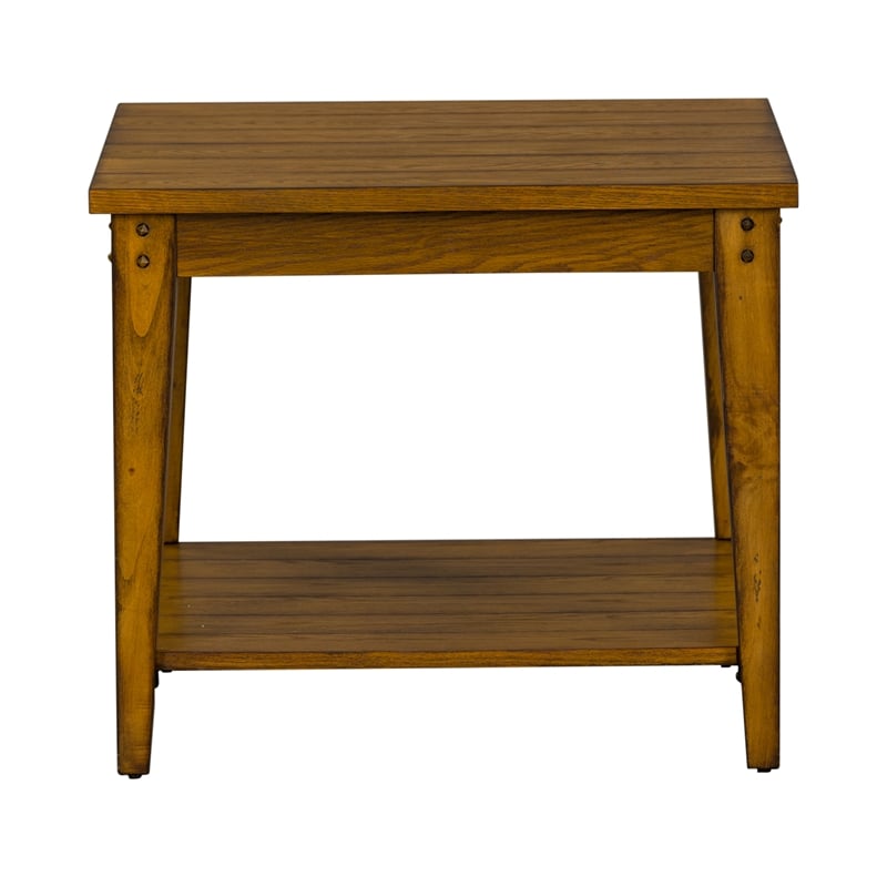 Home Square 2-Piece Furniture Lake House Square Lamp Table Set in Oak