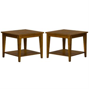 Home Square 2-Piece Furniture Lake House Square Lamp Table Set in Oak