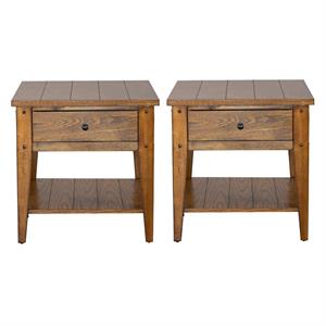 Home Square 2-Piece Furniture Lake House Square End Table Set in Oak
