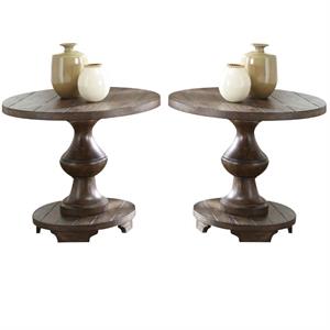Home Square 2-Piece Furniture 24&quot Traditional Sedona End Table Set in Brown