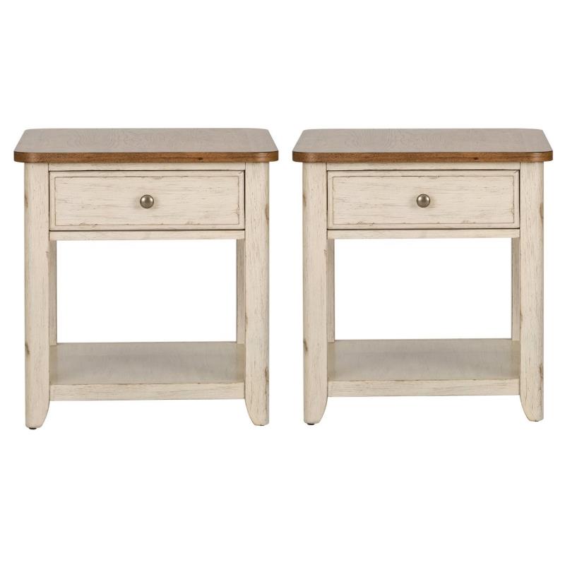 Home Square 2-Piece Furniture Farmhouse Reimagined End Table with Basket Set