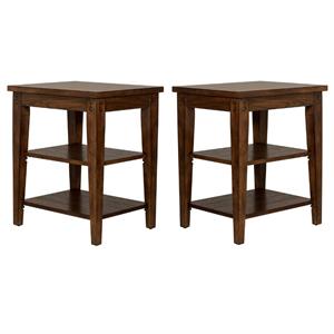Home Square 2-Piece Furniture 26&quot Lake House Tiered Table Set in Oak