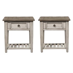 Home Square 2-Piece Furniture Heartland Drawer End Table Set in Oak