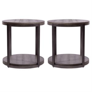 Home Square 2-Piece Furniture Modern View Round End Table Set in Brown