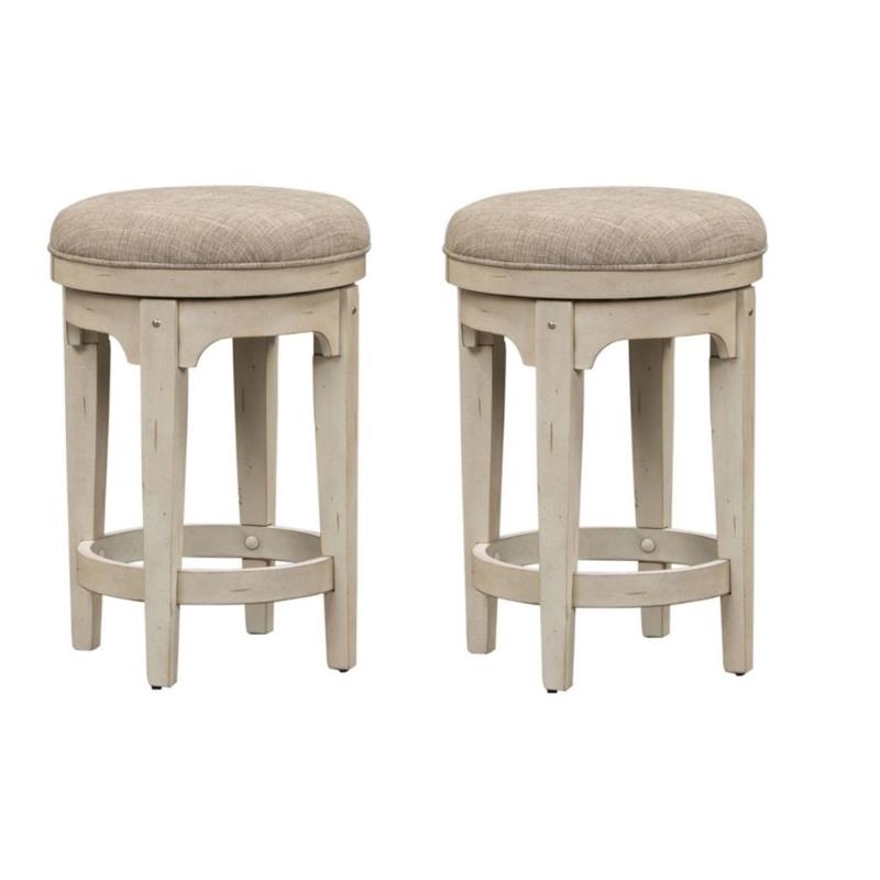 Home Square 2 Piece Console Swivel Stool Set in Antique White
