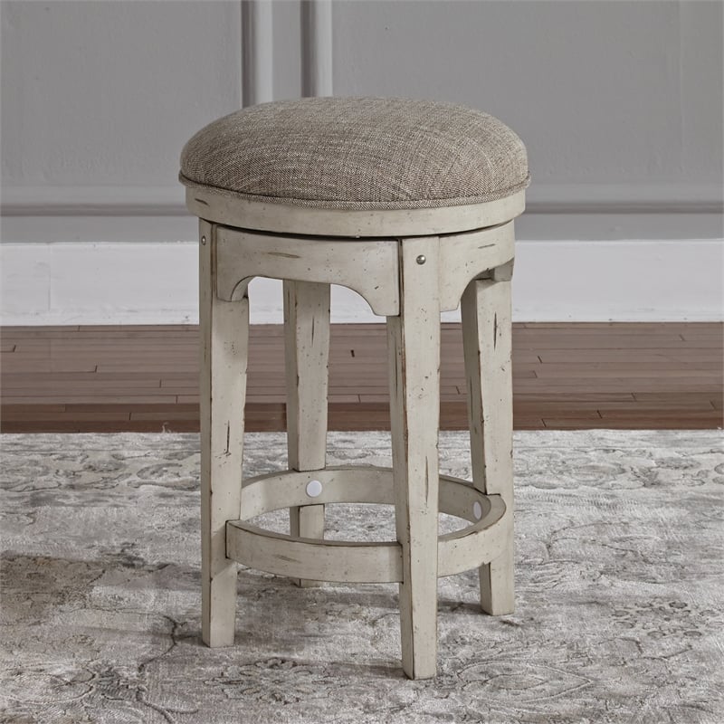 Home Square 3 Piece Console Swivel Stool Set in Antique White