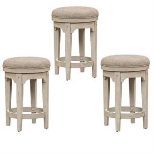 Home Square 3 Piece Console Swivel Stool Set in Antique White
