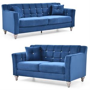 home square 2-piece set with sofa and loveseat in navy blue