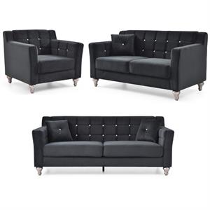 home square 3-piece set with chair loveseat and sofa in black