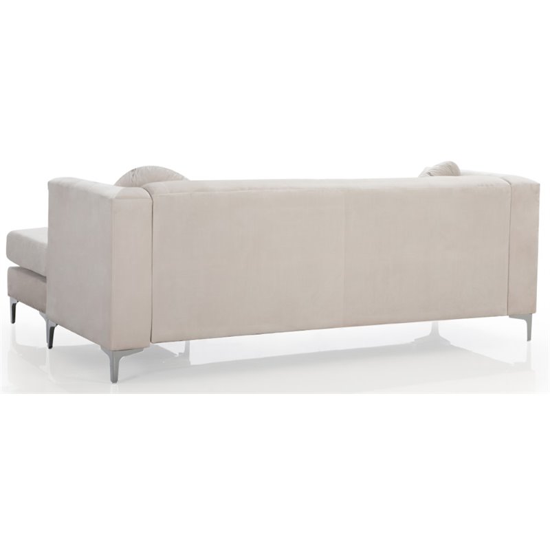 Home Square 2-Piece Set with Velvet Sofa Chaise and Loveseat in Ivory