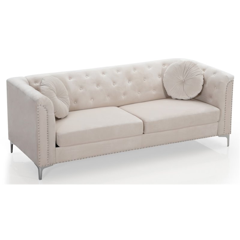 Home Square 2-Piece Furniture Set with Velvet Sofa and Chair in Ivory
