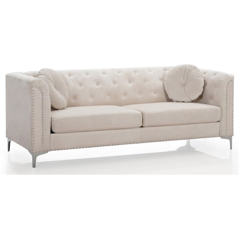 Home Square 2-Piece Furniture Set with Velvet Sofa and Chair in Ivory