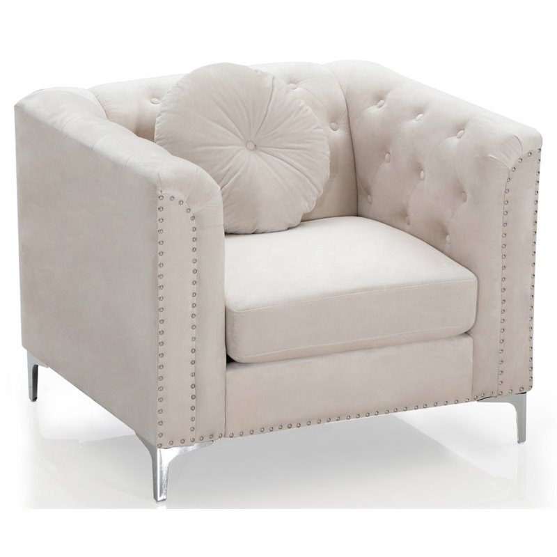 Home Square 2-Piece Furniture Set with Velvet Sofa and Chair in Ivory