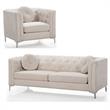 Home Square 2-Piece Furniture Set with Velvet Sofa and Chair in Ivory