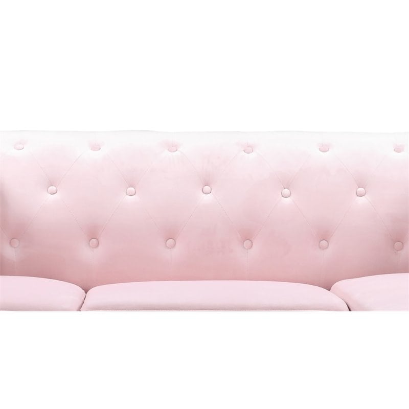 Home Square 2-Piece Set with Velvet Sofa Chaise and Loveseat in Pink
